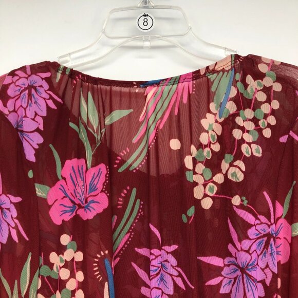 Free People Red Floral Piece Of Paradise Blouse Bell Sleeve Tie Front Crop Top S - Picture 10 of 16